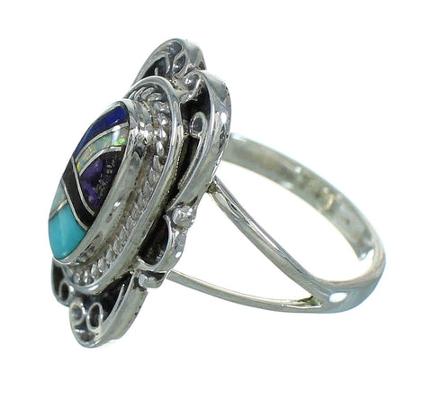 Multicolor Southwestern Sterling Silver Ring Size 6-3/4 AX80263
